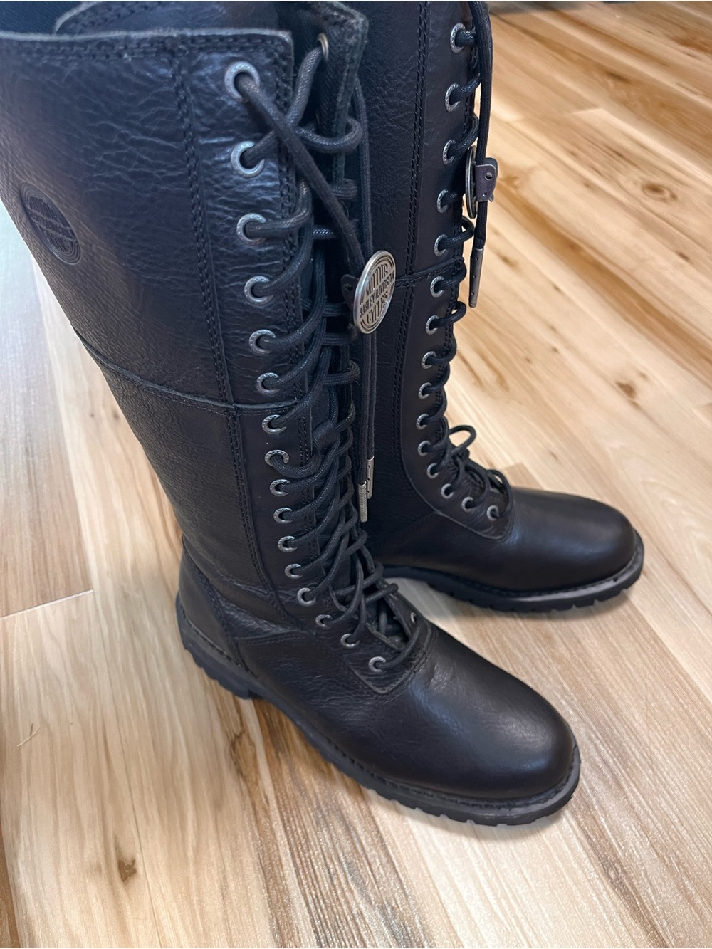 Harley-Davidson Walfield D84532 Womens 7.5 Black Leather Lace Motorcycle Boots